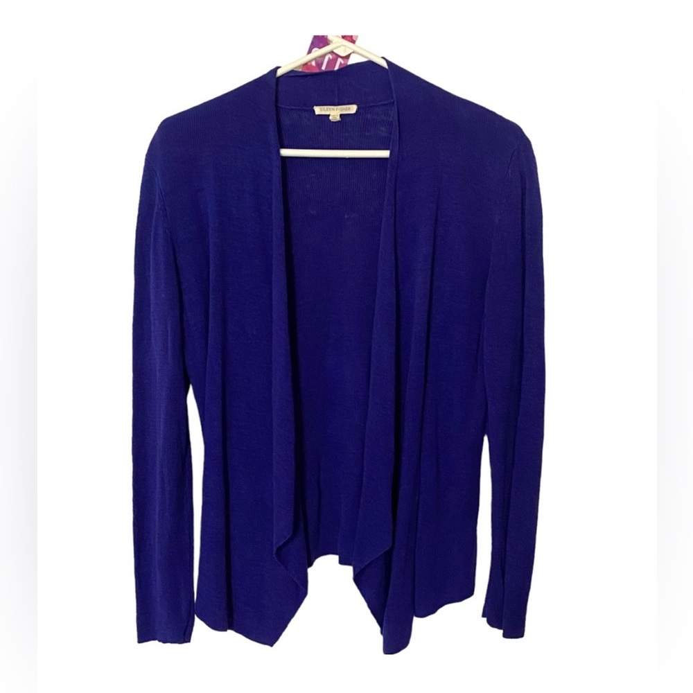 Eileen Fisher Linen Blue Waterfall Cardigan